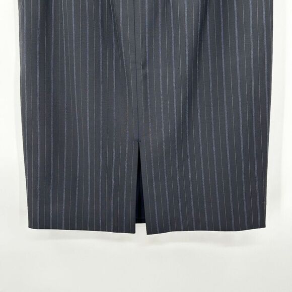 CLASSIQUES ENTIER Navy Blue Striped Belted Wool High Waist Pencil Skirt Size 4 - Picture 5 of 7